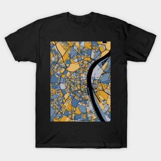 Cologne Map Pattern in Blue & Gold T-Shirt